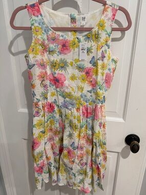 GAP White Floral Sundress with Pink, Yellow & Blue Accents